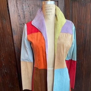 illia “Sex In The City” color block suede 3/4 cardigan in suede; lightly worn